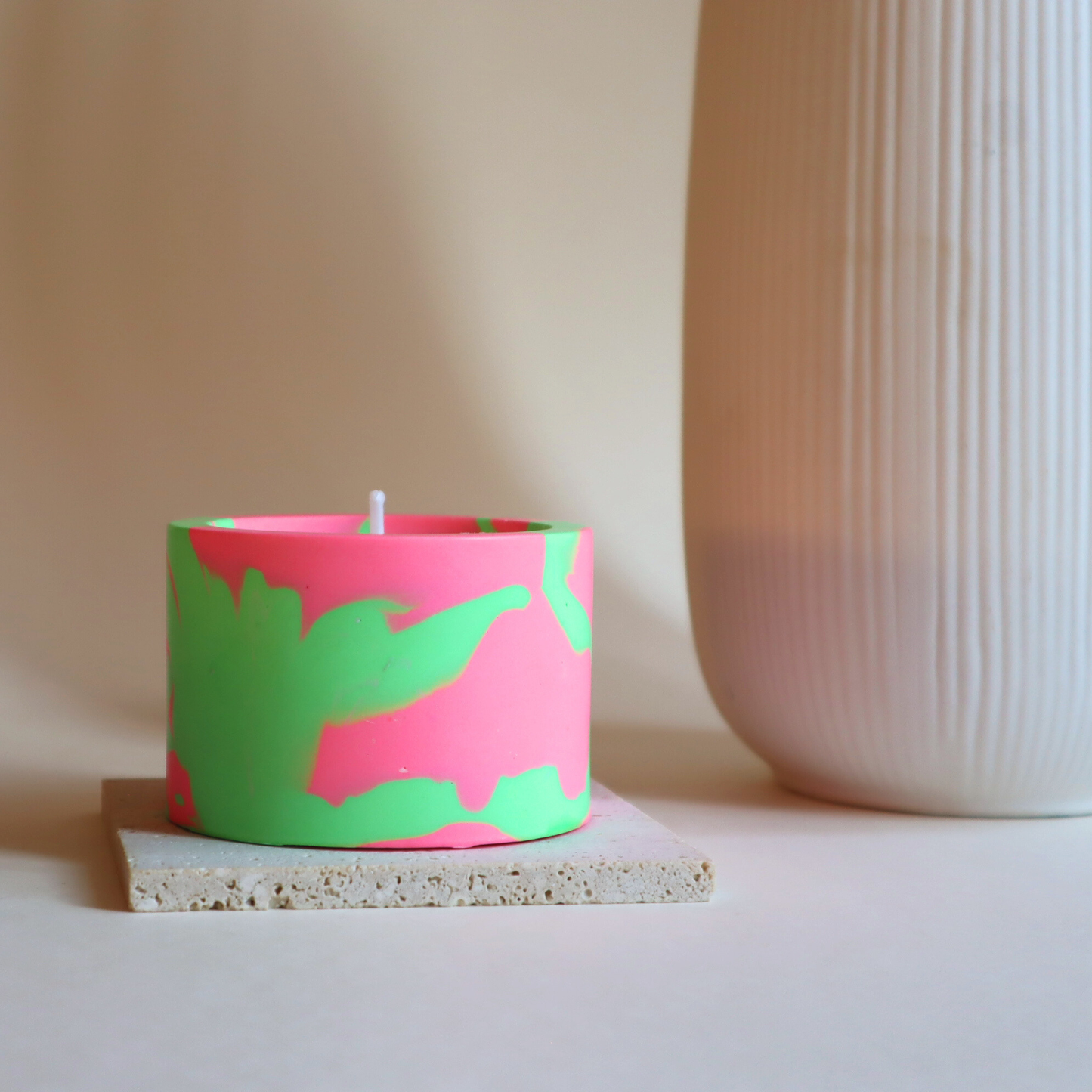 Pot à bougie rose et vert