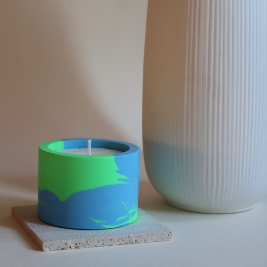 Pot à bougie vert et bleu