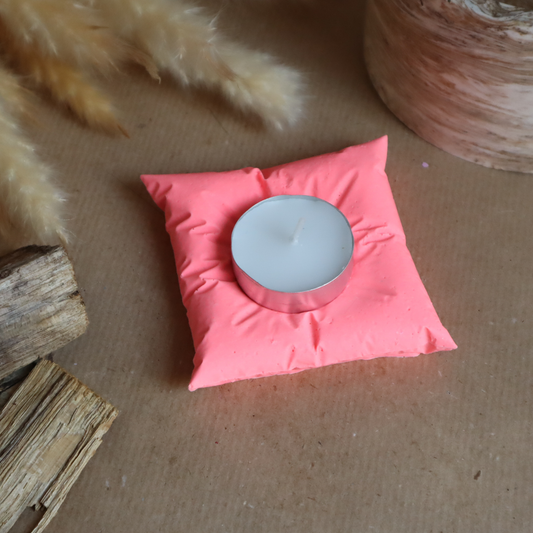 Bougeoir coussin corail