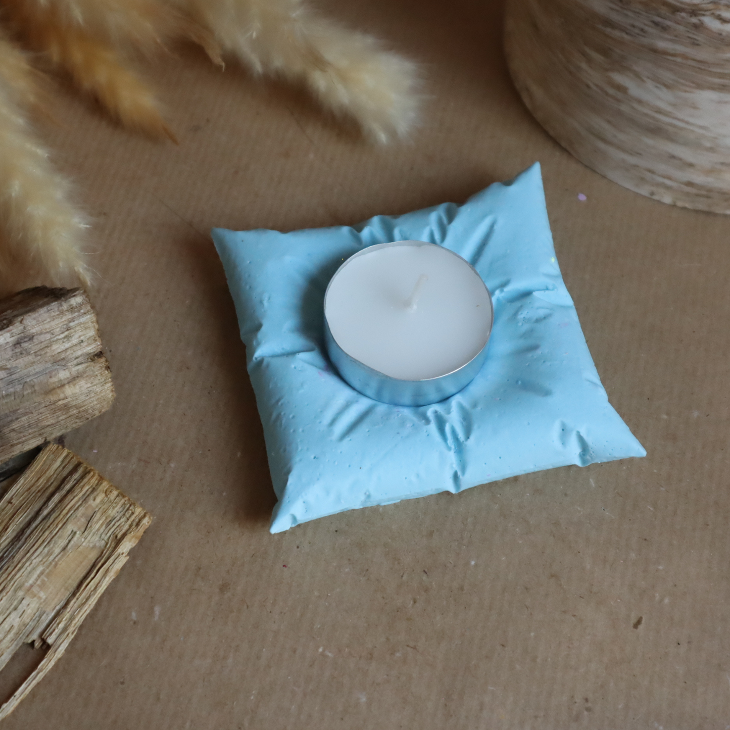 Bougeoir coussin bleu