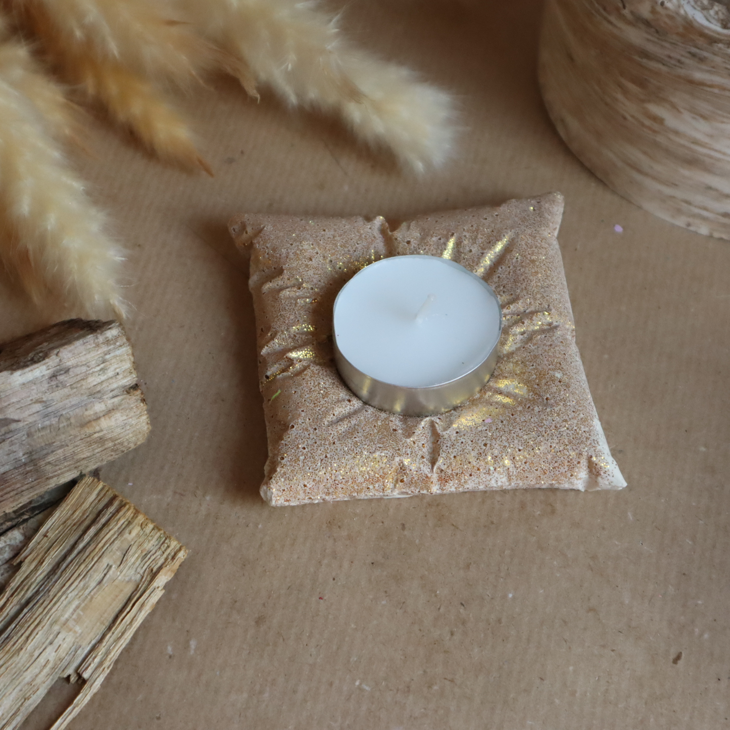 Bougeoir coussin doré pailleté