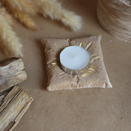 Bougeoir coussin doré pailleté