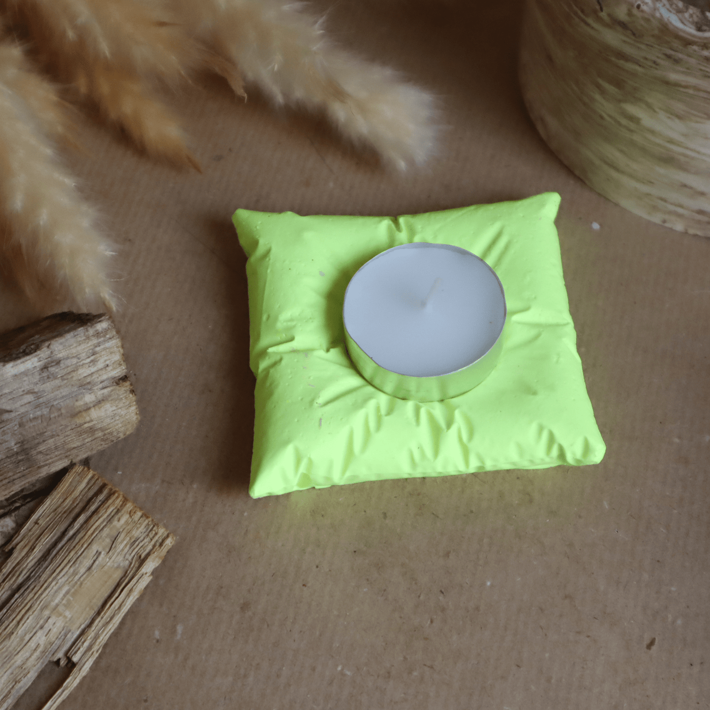 Bougeoir coussin jaune fluo - Kamba bougie