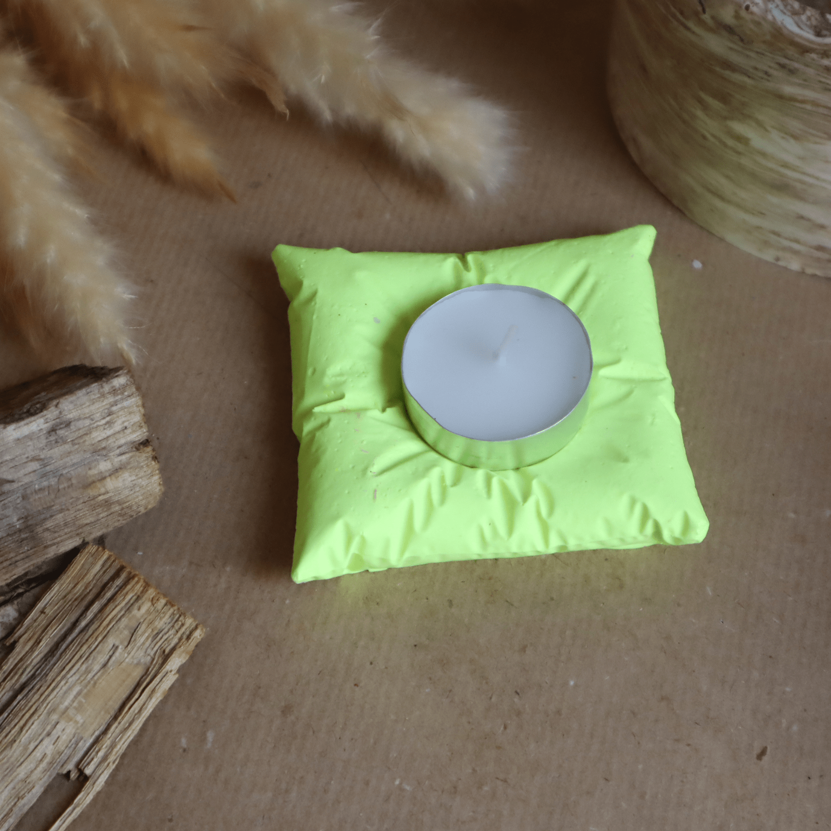 Bougeoir coussin jaune fluo - Kamba bougie