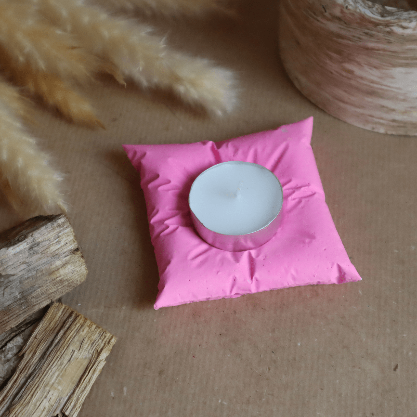 Bougeoir coussin rose - Kamba bougie