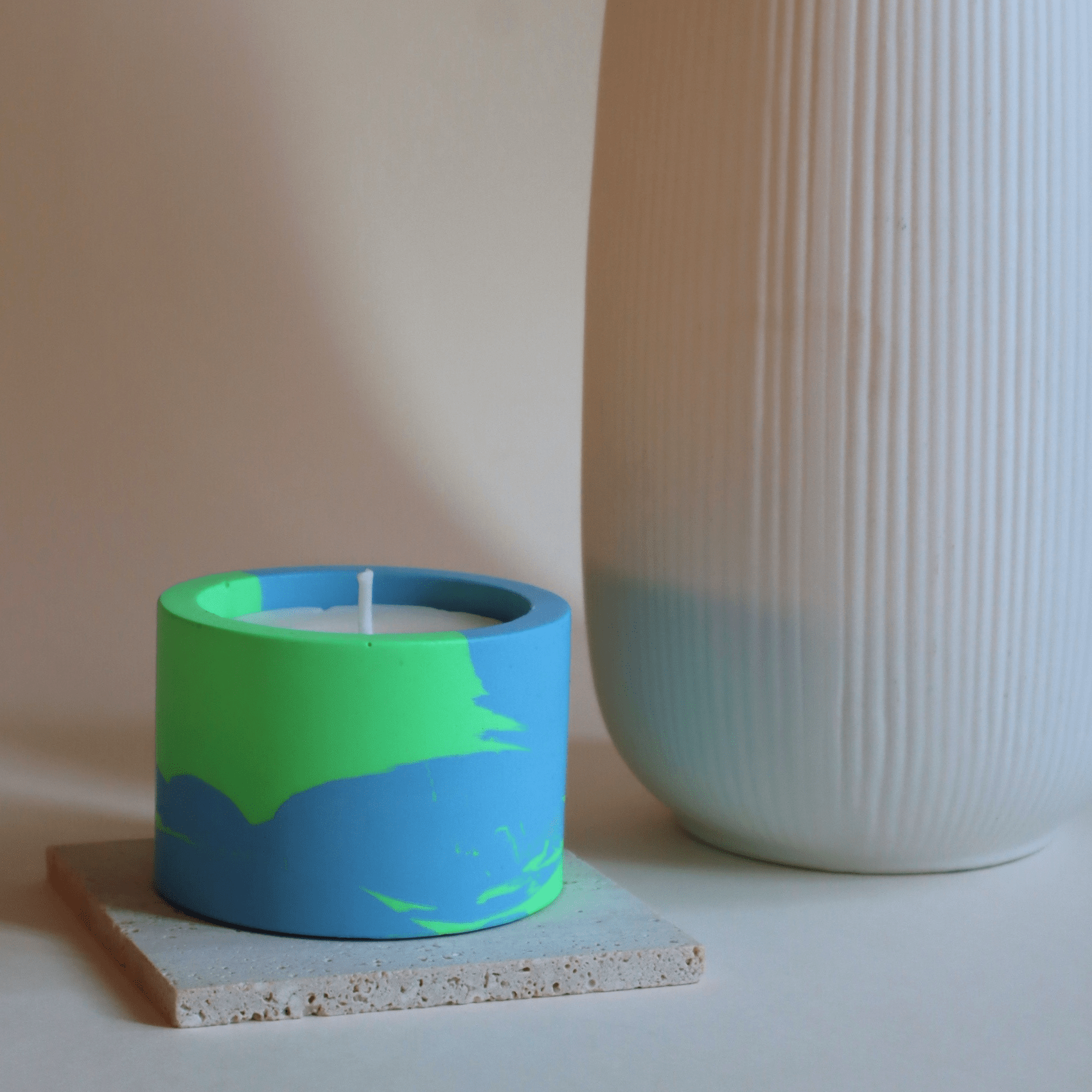 Pot à bougie vert et bleu - Kamba bougie
